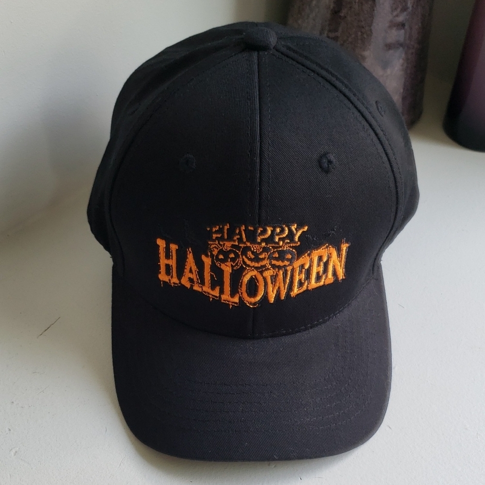 Black Halloween Cap with Orange Embroidery. NWT